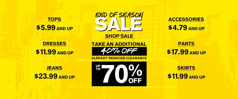 End Of Season Sale | Take an additional percent of already reduced clearance!