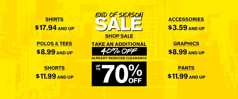 End Of Season Sale | Take an additional percent of already reduced clearance!