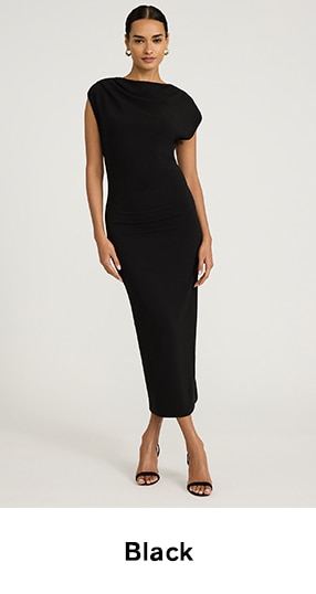 black satin wedding guest dress Sheath/Column V-Neck Pleats Black Wedding Guest Dress